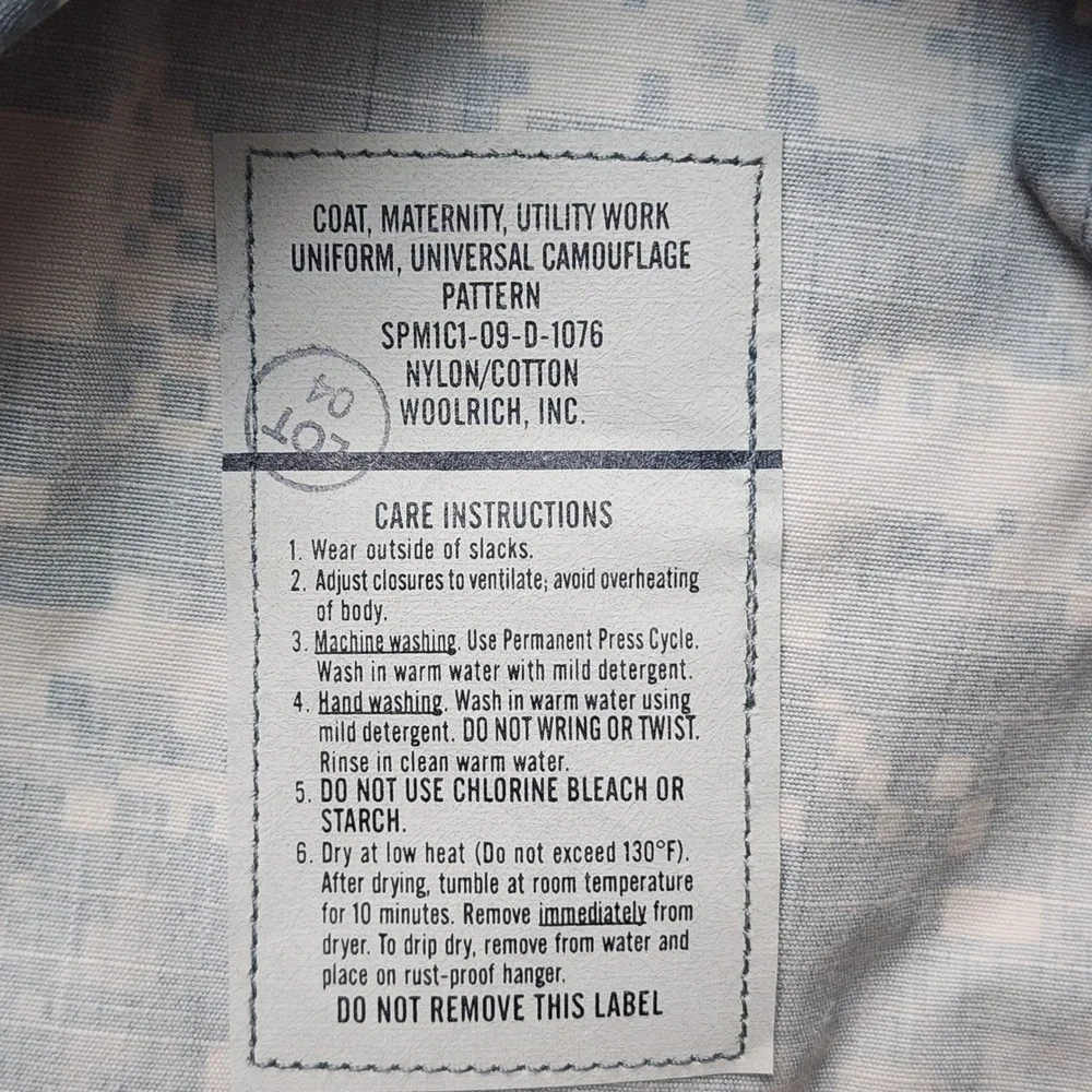 Woolrich Military ACU Maternity Utility Coat Camo Jacket 14 Short SPM1C1-09-D-10
